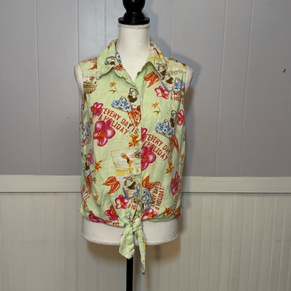 Dandy by Andi M. Linen Tie-Front Vacation Top - Picture 2 of 14